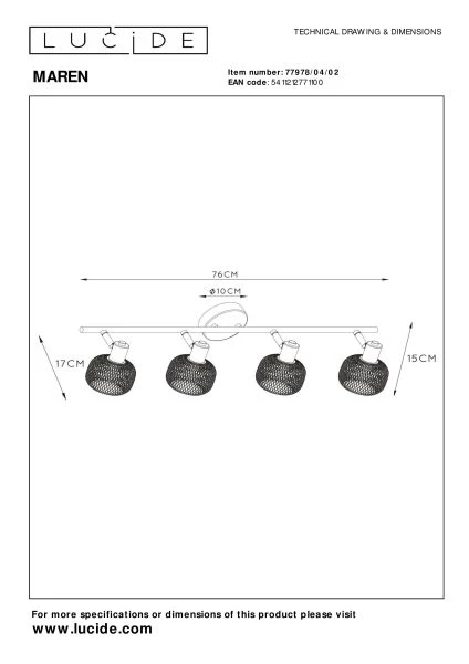 Lucide MAREN - Ceiling spotlight - 4xE14 - Matt Gold / Brass - technical